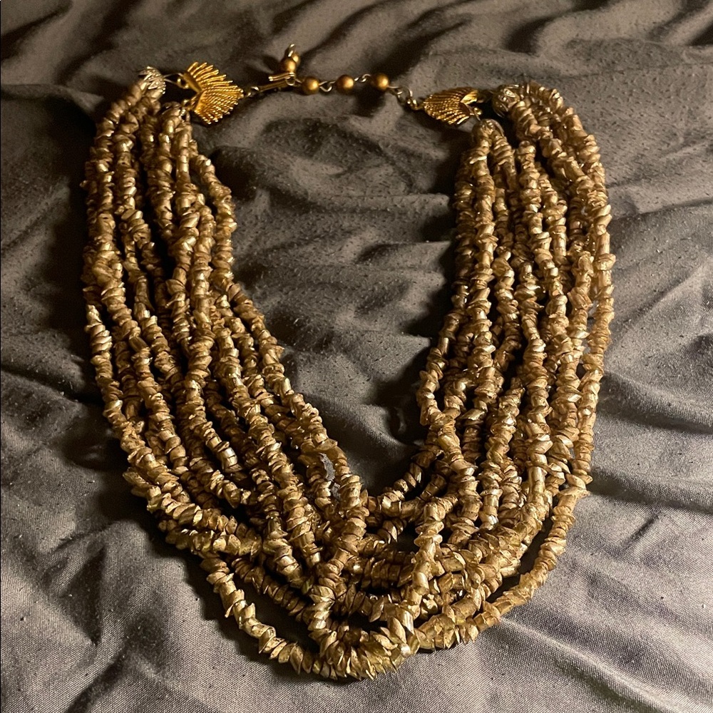 Gold Multi-Strand Bead Statement Necklace - Women Jewelry